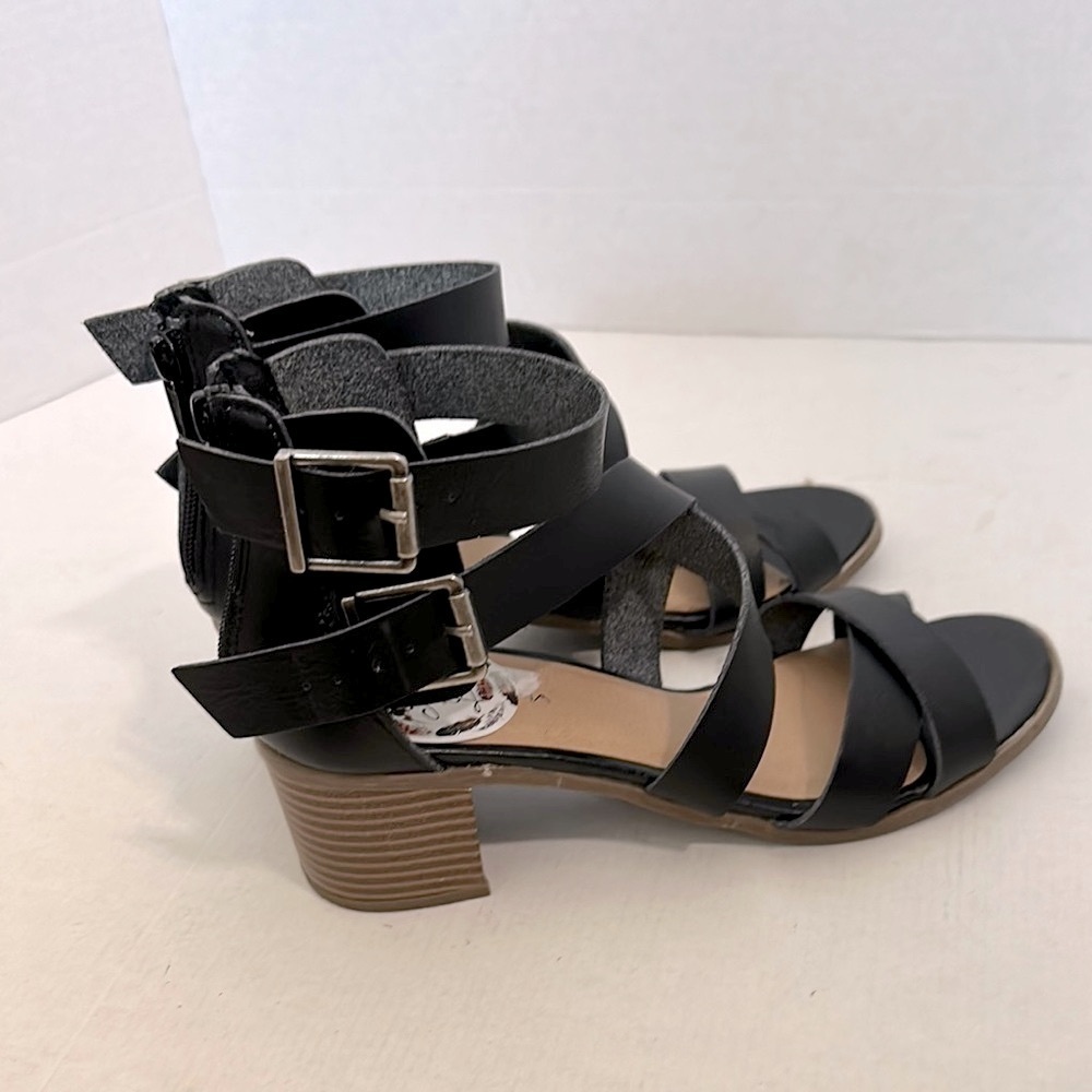 BIG BUDDHA Black Vegan Leather Block Heel Strappy Sandals 7 Black - Picture 2 of 13
